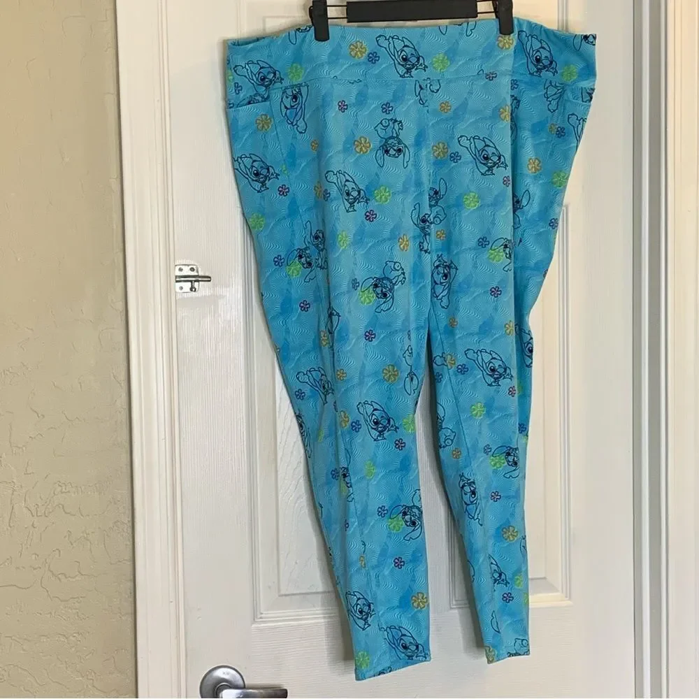 Disney Stitch All Over Light Blue Dual Side Pocket Leggings in Size 2XL